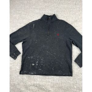 Polo Ralph Lauren Grunge Look Quarter Zip Pullover Sweater Paint Splatter Gray L